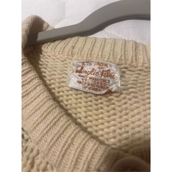 Virgin Acrylic Fiber sweater made in Korea crochet buttons size medium cream - Picture 7 of 11